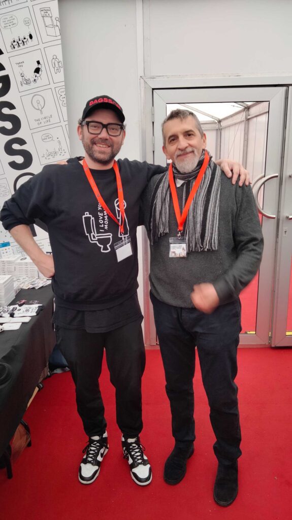 Icelandic cartoonist Dagsson with Alberto Conte