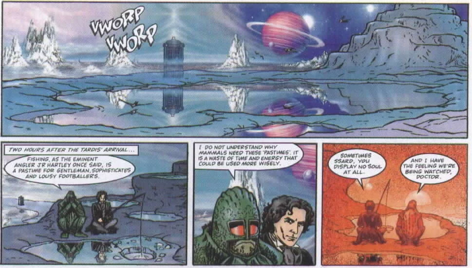 What might have been: the completed opening episode of "Doctor Who - Deceptions" for Radio Times, written by Gary Russell, with art by Lee Sullivan, coloured by Alan Craddock