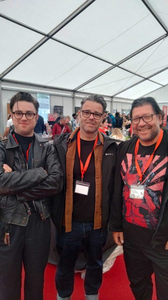 Mary and Bryan Talbot, and comic writer Alberto Conte, at Lakes International Comic Art Festival 2024