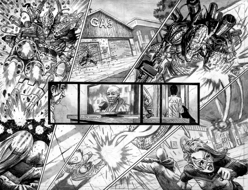 An action sequence from Zip #3. Art by San Espina
