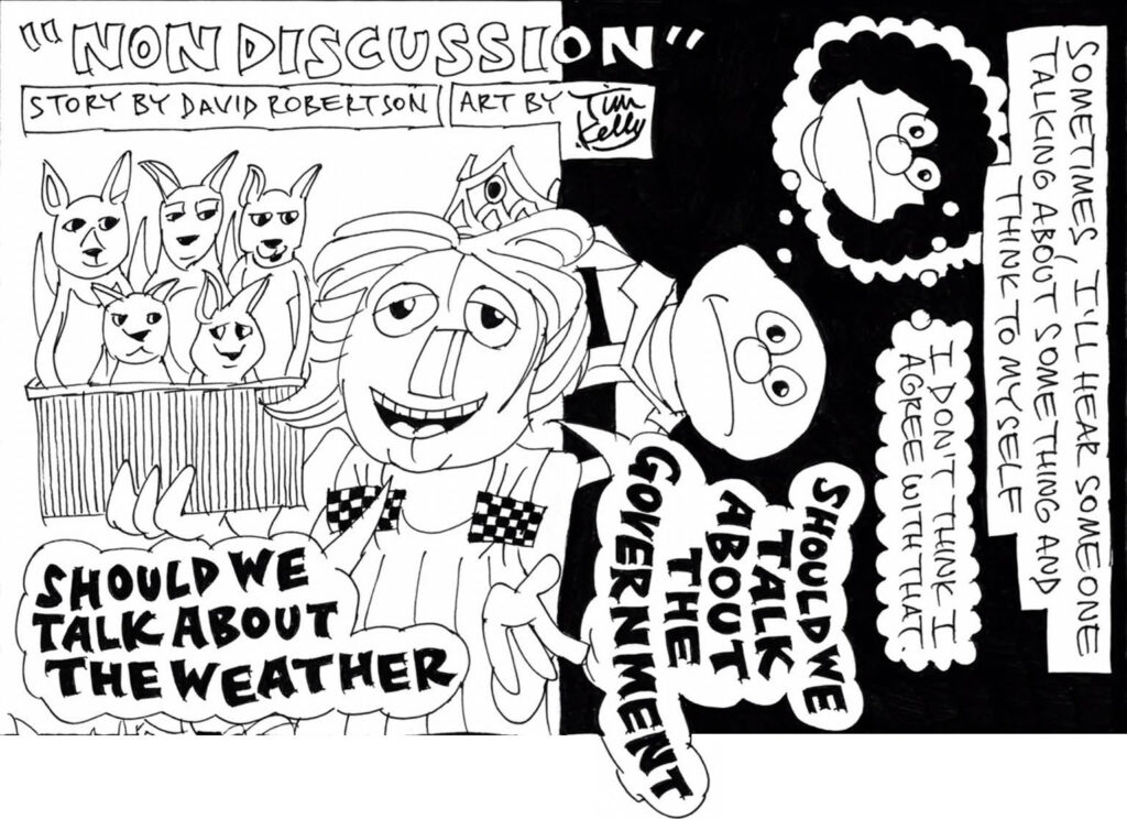 You Get What You Get (Fred Egg Comics 2024, published and written by David Robertson) - “Non Discussion”, art by Tim Kelly