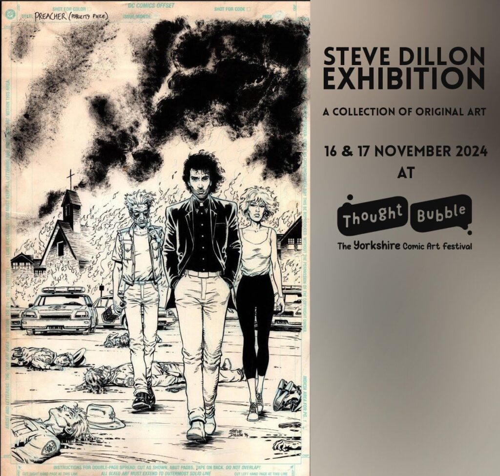 Curated by Steve Dillon's family, over 50 original pages dating back as far as 1978of the late artist's work were on display