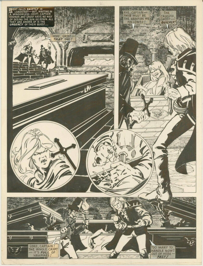 Original “Captain Kronos” for House of Hammer magazine, art by Ian Gibson, via Dale Jackson