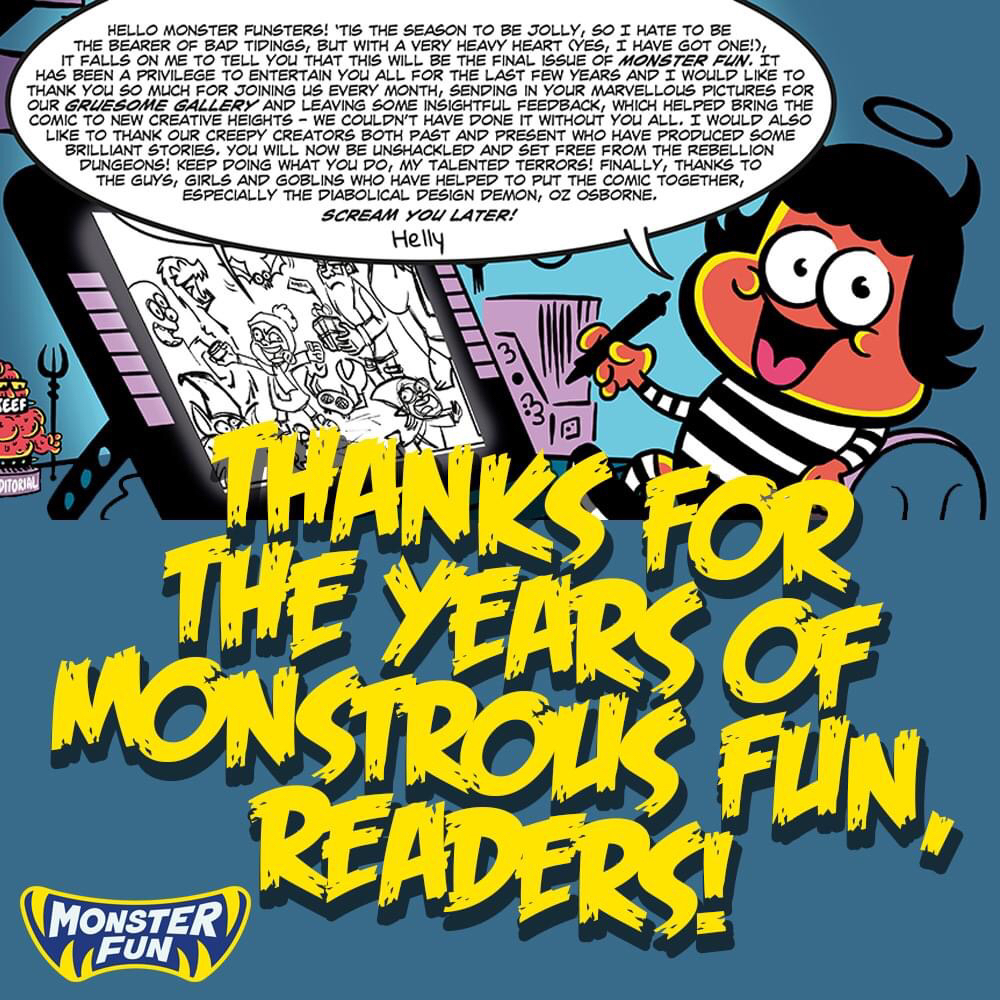 Monster Fun - Editor Helly’s message for readers, announcing the title's closure