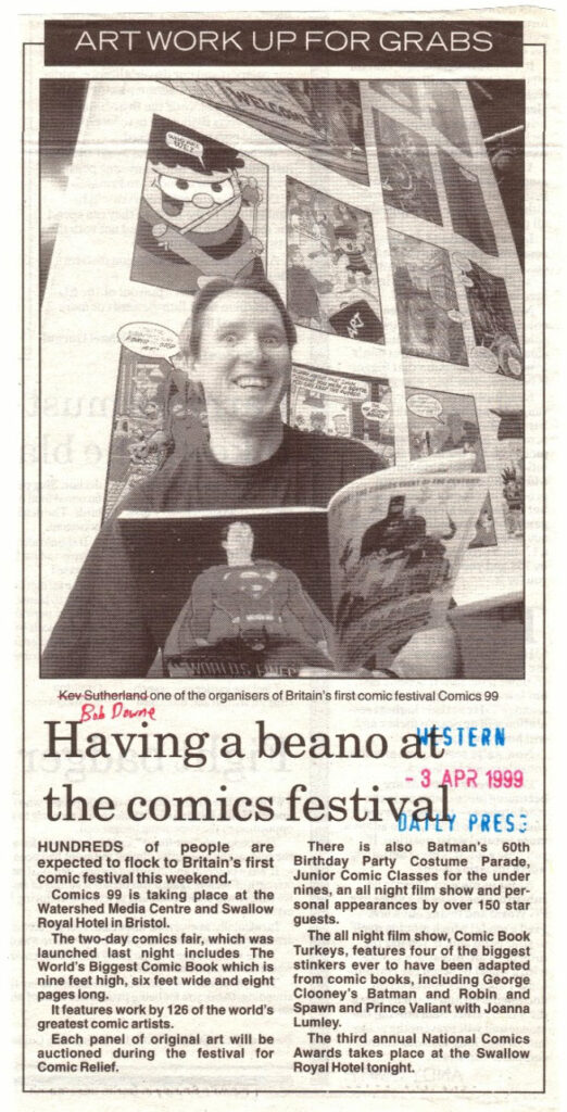 Western Morning News coverage of the first Comic Festival held in Bristol in 1999