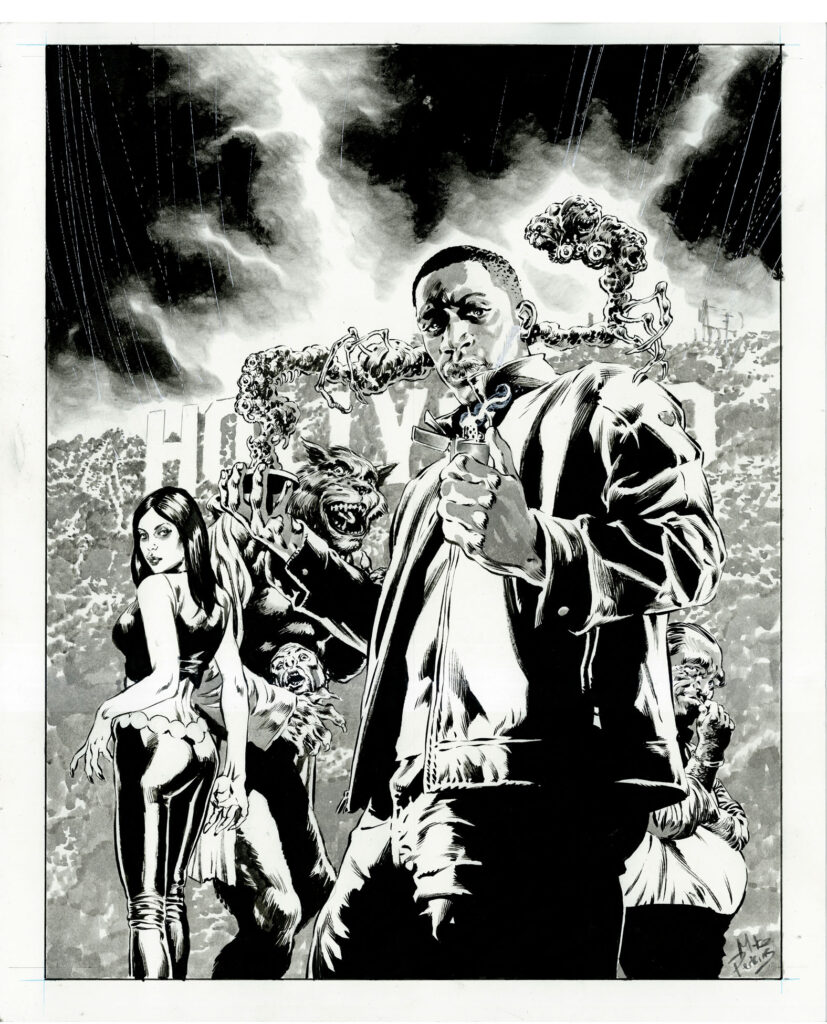 Mike Perkins black and white art for the cover of Freddie the Fix