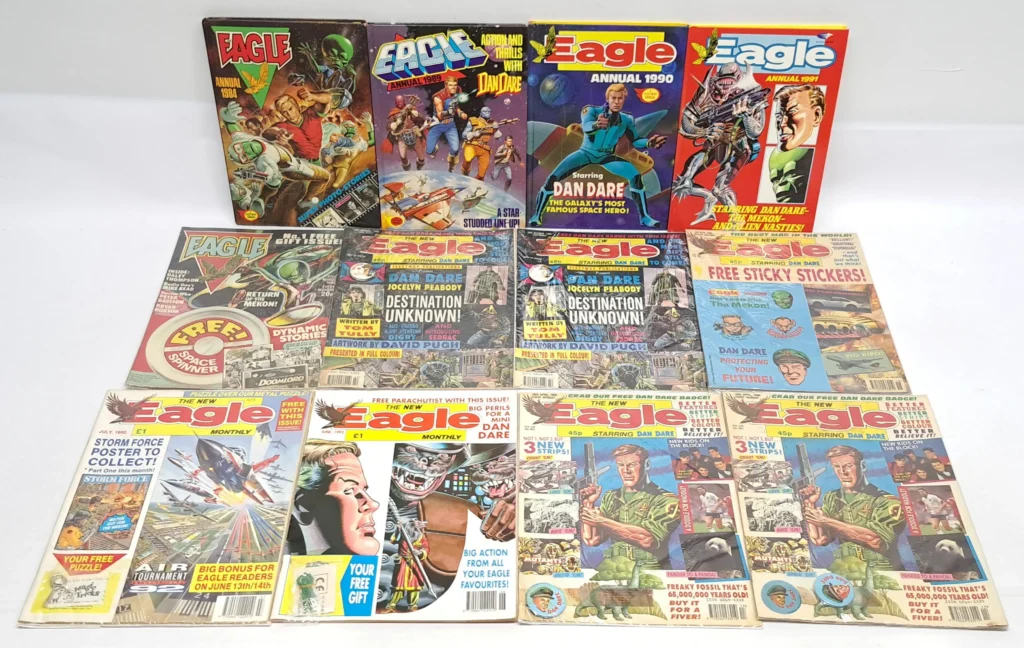 Quantity of Eagle and Battle comics, and Annuals.  Includes Eagle No. 1 First Issue (1980s) and Free Gift issues. Image: Vectis