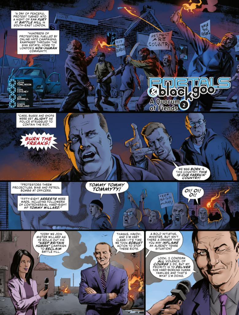 2000AD 2414 - PORTALS & BLACK GOO – A QUORUM OF FIENDS
by John Tomlinson (Writer) Eoin Coveney (Artist) Jim Boswell (Colourist) Simon Bowland (Letterer)