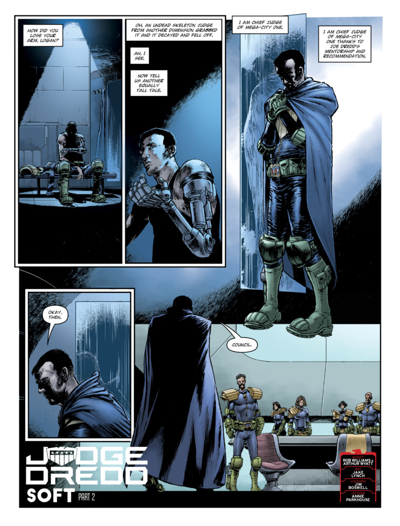 JUDGE DREDD // SOFT by Rob Williams & Arthur Wyatt (Writers) Jake Lynch (Artist) Matt Soffe (Colourist) Annie Parkhouse (Letterer)