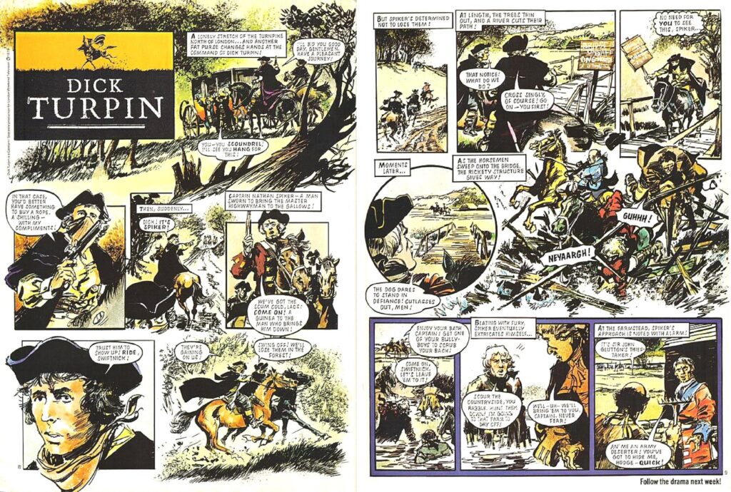 An episode of "Dick Turpin" for Look-In cover dated 31st March 1979. Art by Martin Asbury