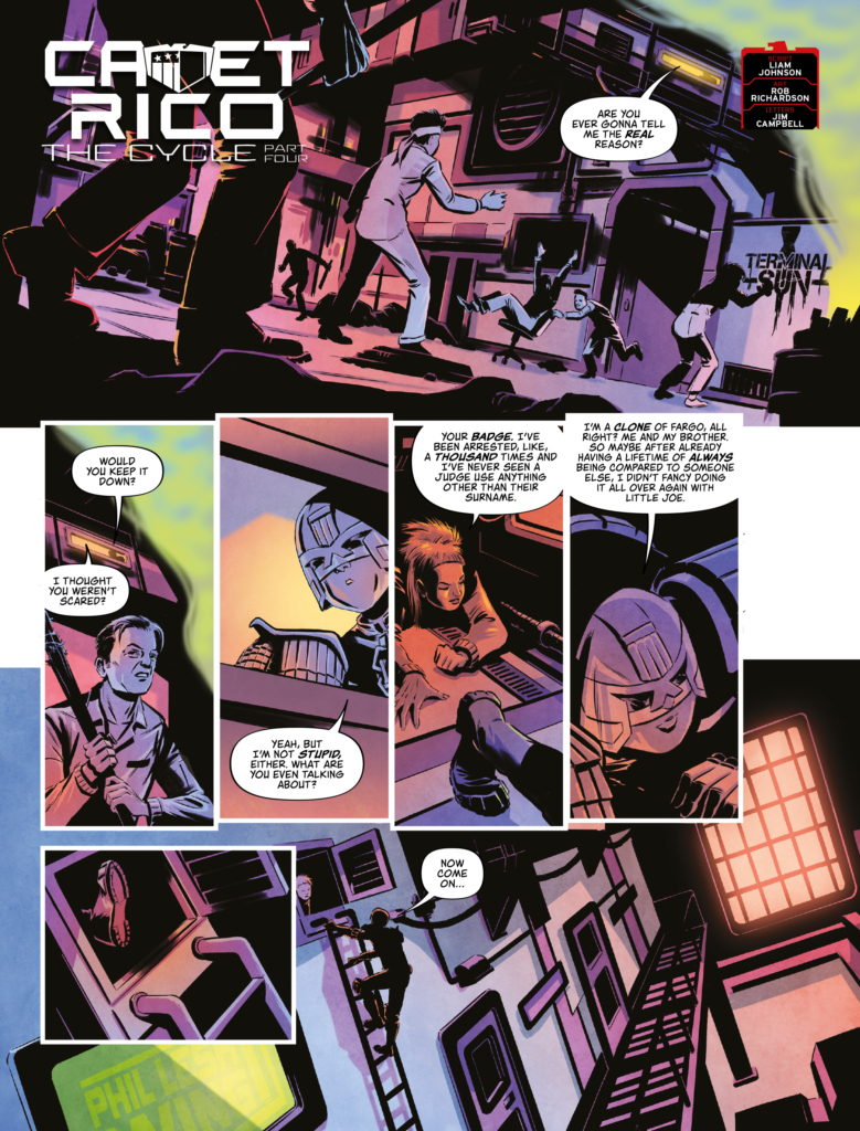 JUDGE DREDD MEGAZINE 476 - CADET RICO // THE CYCLE by Liam Johnson (Writer) Rob Richardson (Artist) Jim Campbell (Letterer)