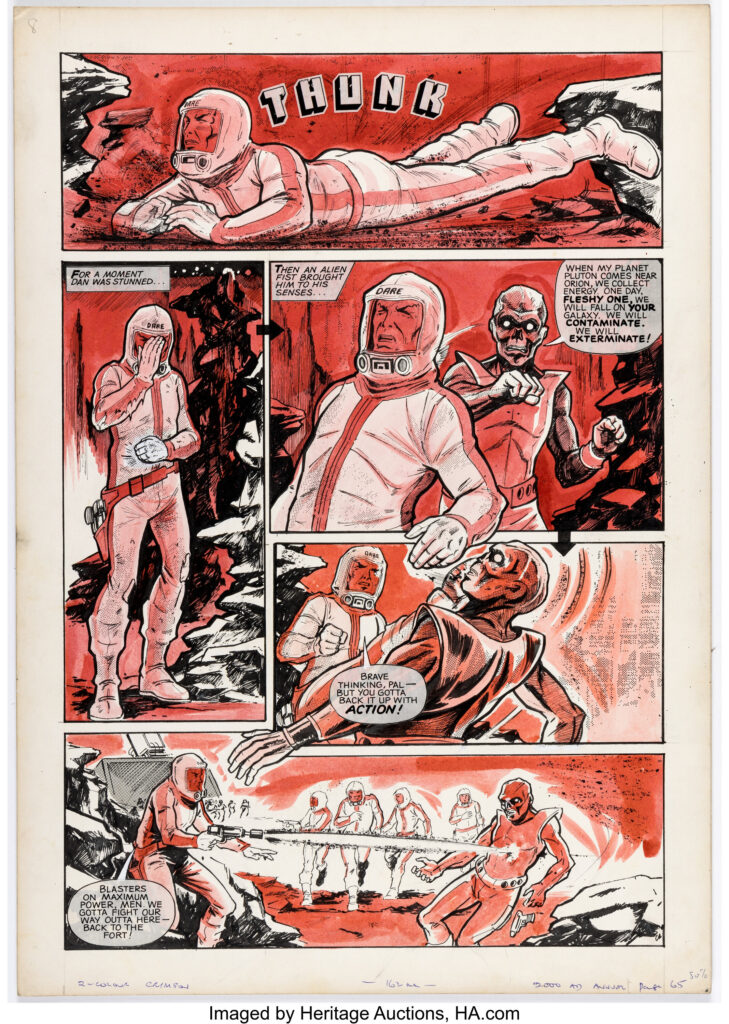 2000AD's version Dan Dare explores another of the dangerous "Lost Worlds" in a story from the 1979 2000AD Annual. Art by Adrian D. Beeton. (Fleetway 1978)