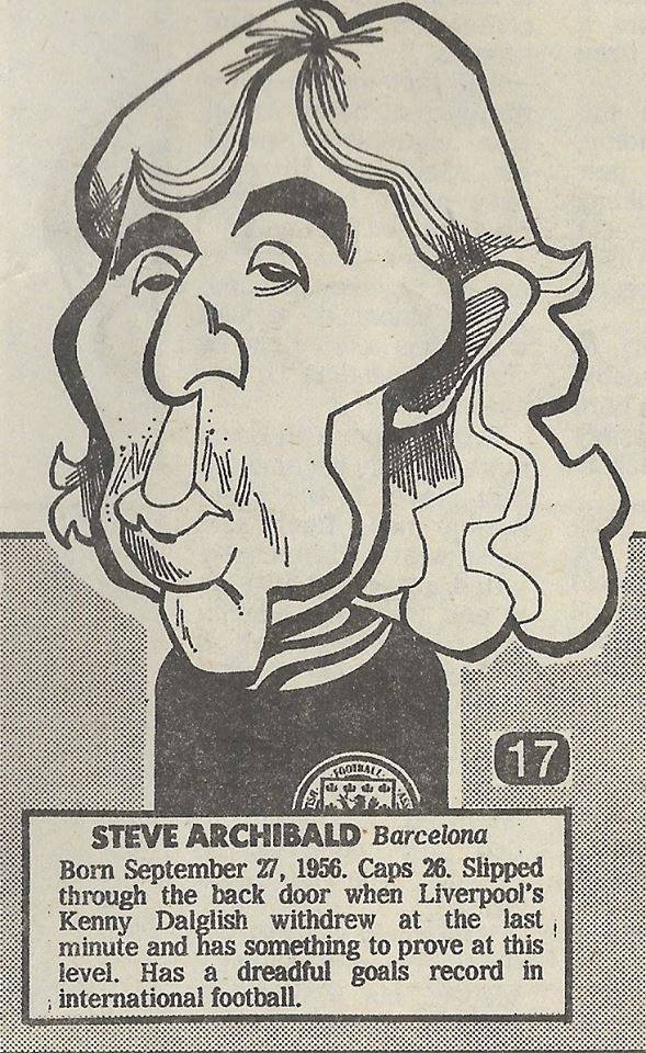 Malky McCormick Steve Archibald caricature for the 1986 World Cup