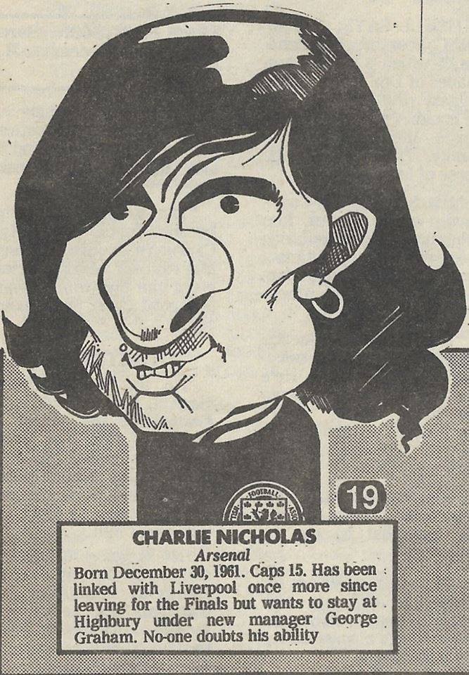 Malky McCormick Charlie Nicholas caricature for the 1986 World Cup