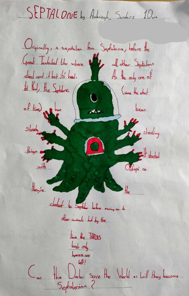 “Septalone”, created by Aubreigh Sanders for the Lakes International Comic Art Festival "Doctor Who Monster Challenge"