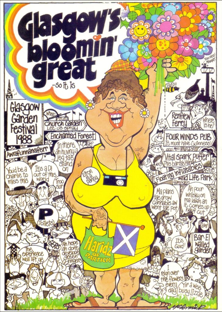 Glasgow Garden Festival 1988 postcard by Malky McCormick