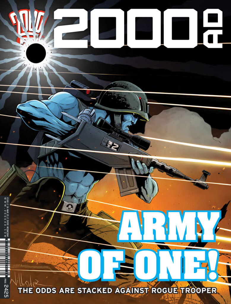 2000AD Prog 2425
UK and DIGITAL: 26 March £3.80
NORTH AMERICA: 30 April $25.99 (Prog Pack)
DIAMOND: JAN251916
COVER: Ben Willsher