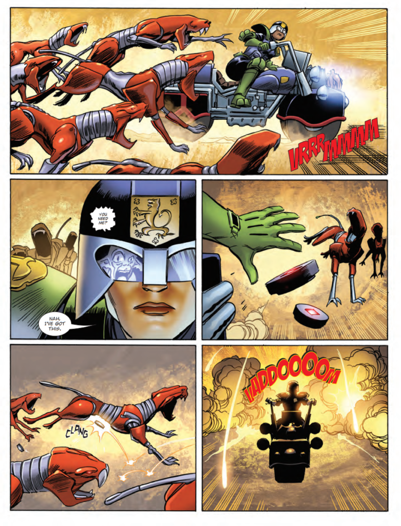 An unlettered page from Judge Dredd Megazine: Harrower Squad - Urban Rotation by David Baillie and Steve Yeowell © Rebellion Publishing Ltd
