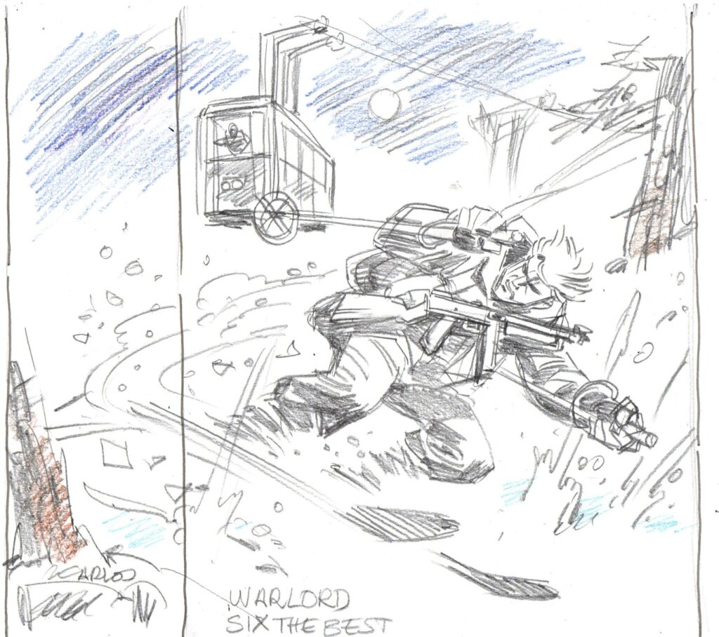 Carlos Pino's cover rough for Issue 5841 - Codename Warlord 
