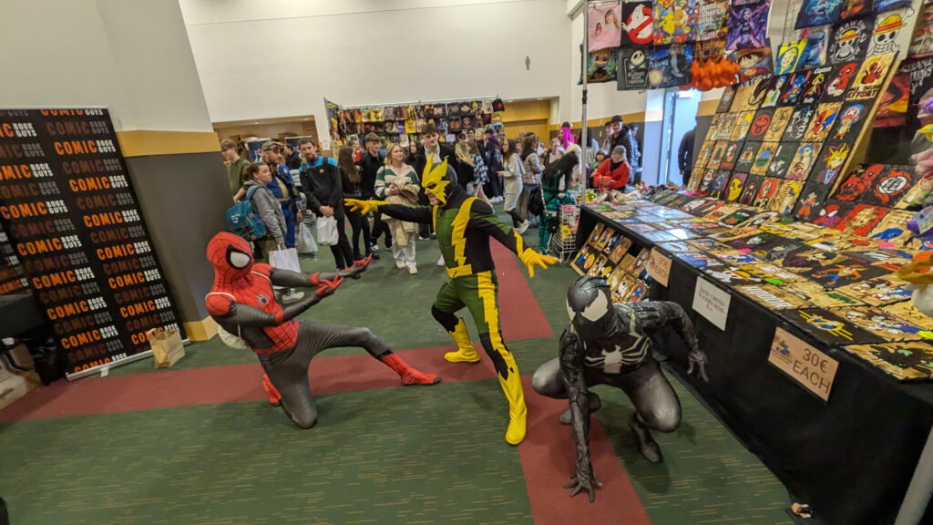Dublin Comic Con - Spring Edition 2025 - Lee as Spider-man, Fergal as Electro and Graham as Venom | Photo: James Bacon