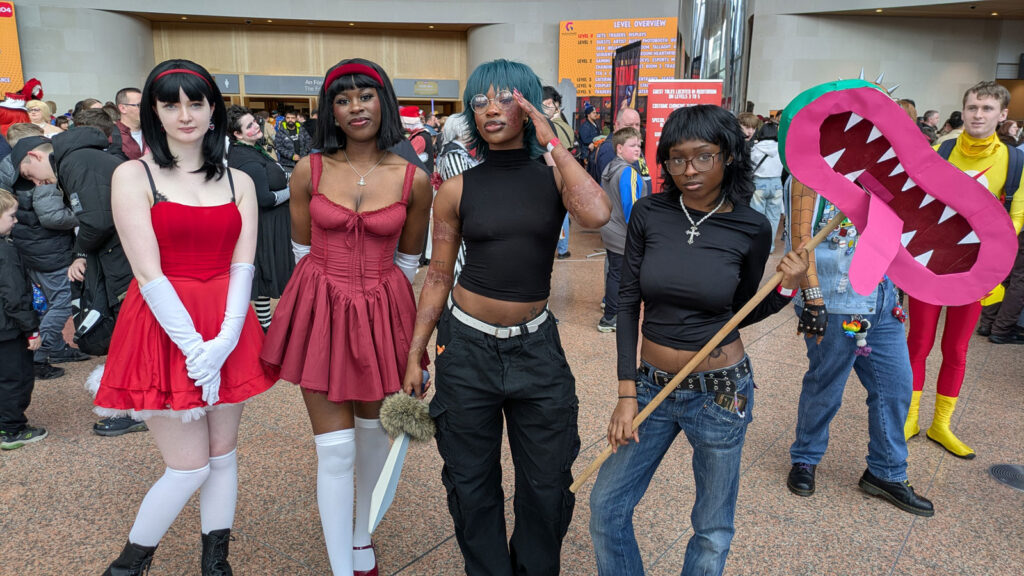 Dublin Comic Con - Spring Edition 2025 - Hannah as Mima and Whitney also as Mima, Oyino as Maki and Lizzy as Shizuku with her vacuum, Blinky | Photo: James Bacon