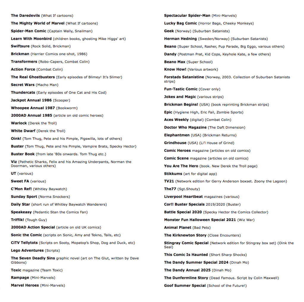 Lew Stringer Comic Credits - 42 Years of Comics (2025)