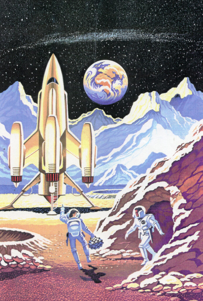Turner’s newly produced cover painting done in 1991 for the front cover of John Russell Fearn’s 1951 novel ‘Born of Luna’ (published under his Vargo Statten pseudonym).
