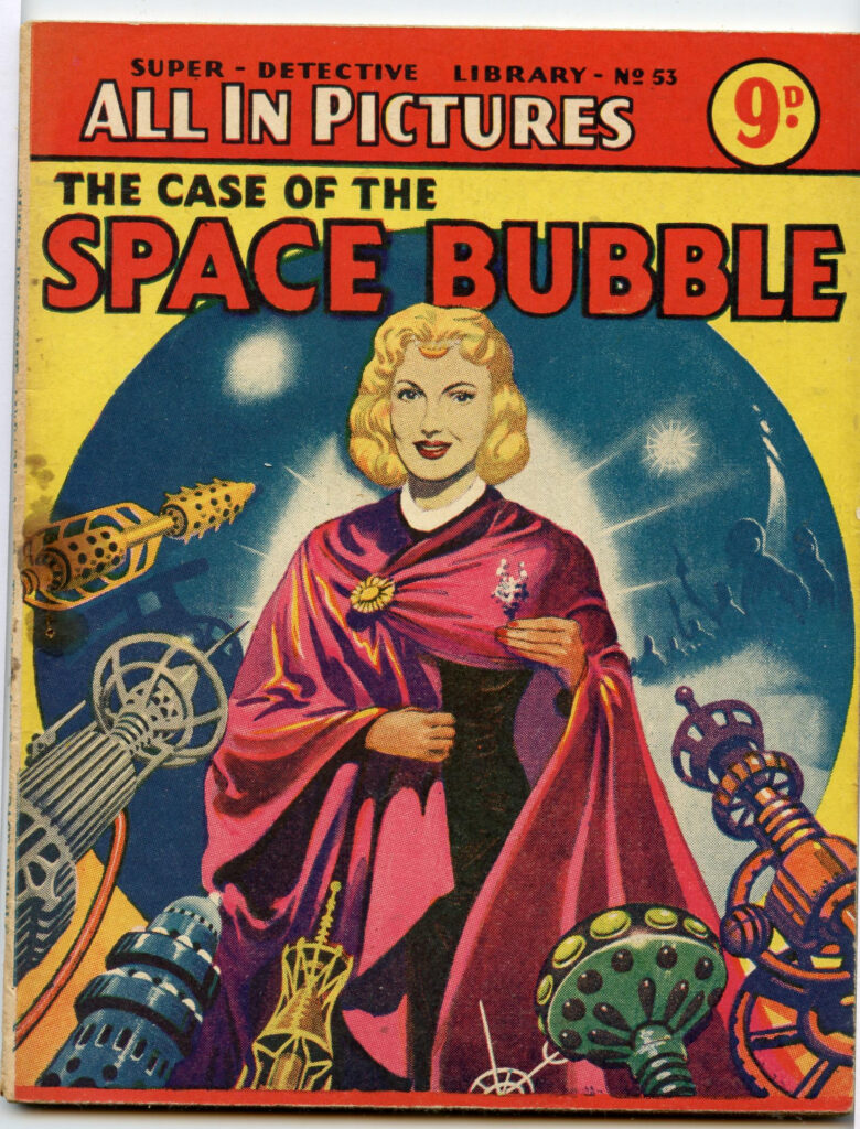 Turner’s cover for #53 of Super Detective Library. ‘The Case of the Space Bubble’ interior art was done by Oliver Passingham.
