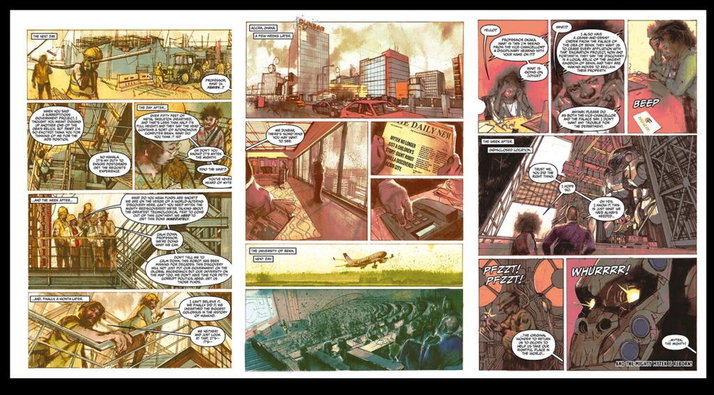 Pages from the most recent revival of Mytek, for the 2020 Smash! Special, written by Suyi Davies Okungbowa and drawn by Anand Radhakrishnan