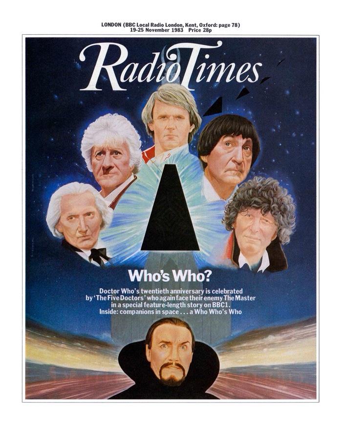 Radio Times cover dated November 19th - 25th 1983 featuring Doctor Who - The Five Doctors cover - art by Andrew Skilleter