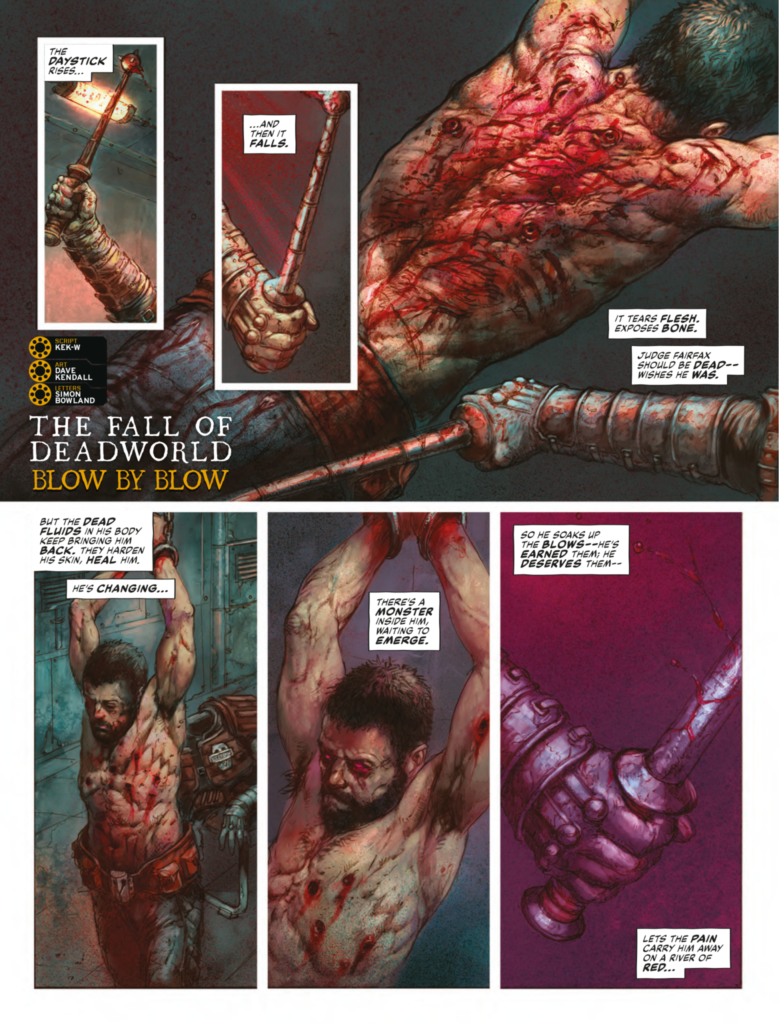 2000AD Prog 2426 - THE FALL OF DEADWORLD // BLOW BY BLOW
Script: Kek-W / Art: Dave Kendall / Letters: Simon Bowland