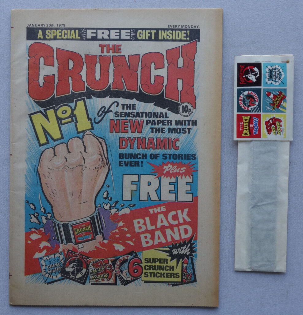 Crunch No. 1 cover dated 20th January 1979 With Free Gift - Black Band and Stickers