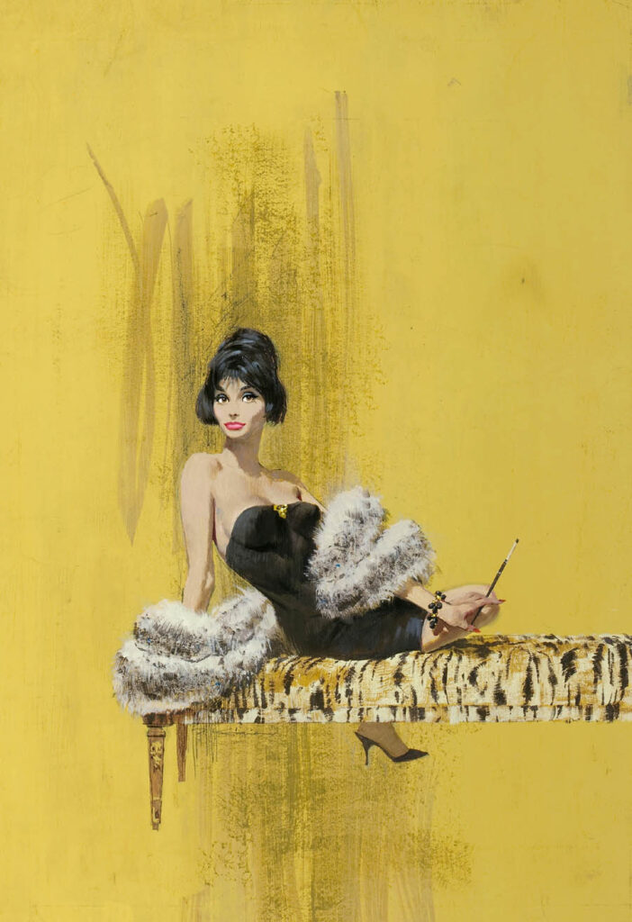 Art by Robert E. McGinnis for the cover of Brett Halliday's Mike Shayne mystery, "Murder Is My Business" (1963)
