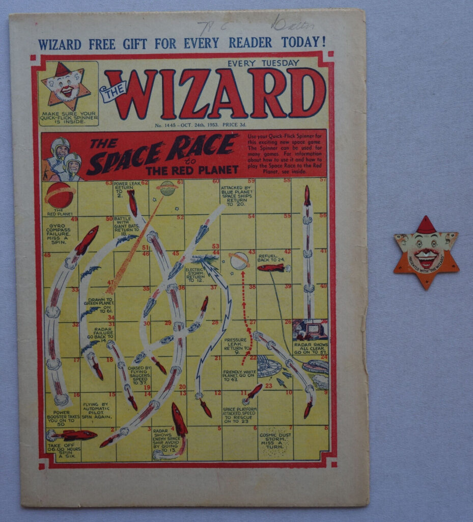 Wizard story paper No. 1445 cover dated 24th October 1953 With Free Gift - Quick-Flick Spinner