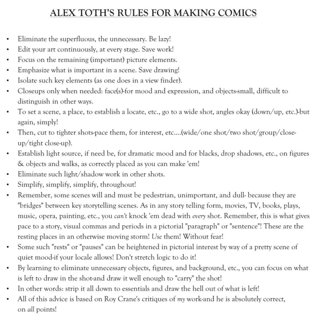 Some of Alex Toth’s frequently shared advice to artists, via The Inkwell Academy