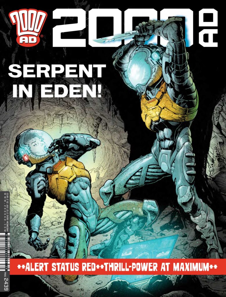 2000AD Prog 2439
UK and DIGITAL: On Sale from 2 July £3.80
NORTH AMERICA: 3 September $30.00 (Prog Pack)
DIAMOND: MAY251643
COVER: Cliff Robinson with Dylan Teague