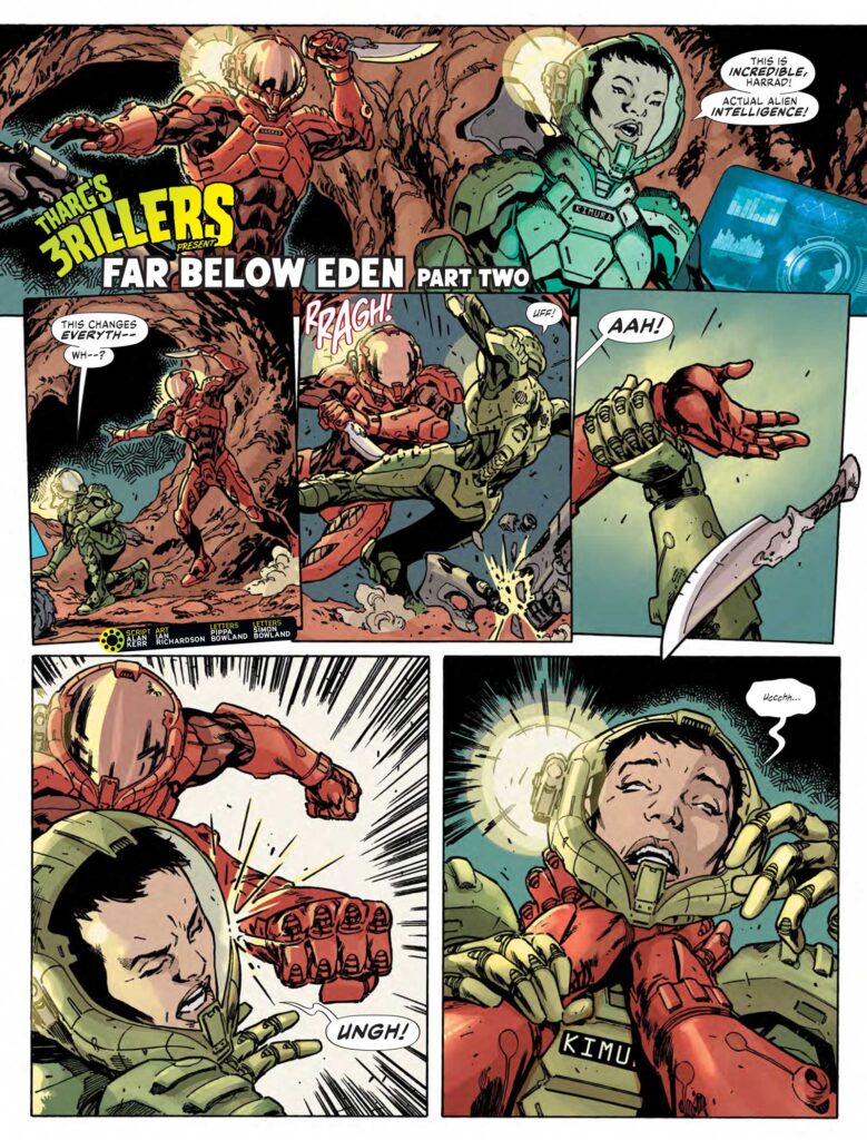 2000AD 2439 - THARG'S 3RILLERS // FAR FROM EDEN
by Alan Kerr (Writer) Ian Richardson (Artist) Pippa Bowland (Colourist) Simon Bowland (Letterer)