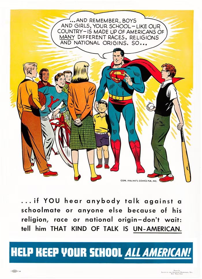 Institute for American Democracy 1950s Superman Poster, digitally restored by the DC Comics team in 2017