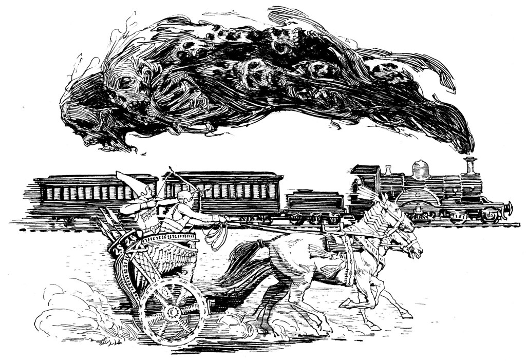Art by Gary Gianni to illustrate “The Nefertiti-Tut Express: A Story in Screenplay” by Ray Bradbury, from RAS Press