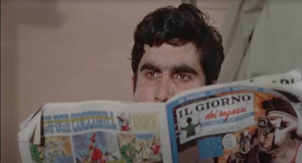 Dan Dare on film - sort of. A gang member is seen reading a copy of Il Giorno (No. 48, 1965) in the 1966 crime film, Svegliati e uccidi