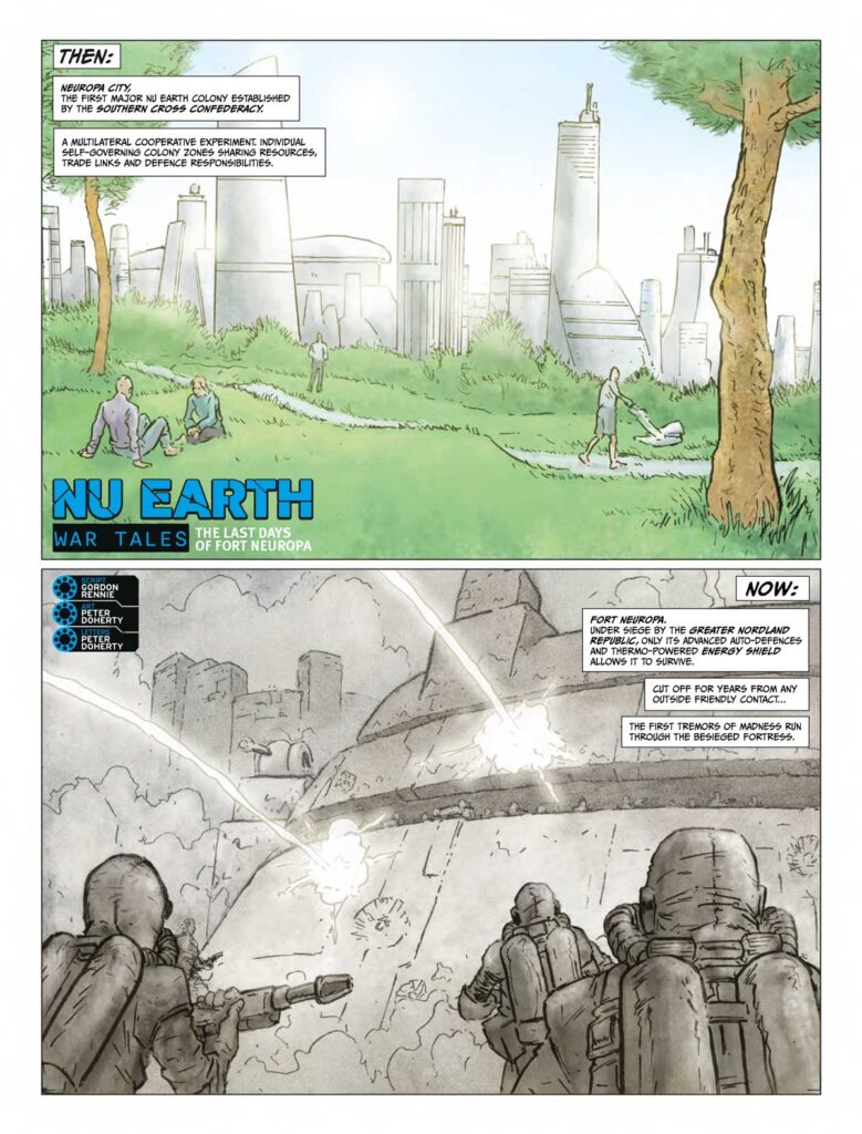 2000AD Prog 2445 - NU-EARTH WAR TALES // TRAITOR 
By Gordon Rennie (Writer) Peter Doherty (Colourist) Simon Bowland (Letterer)