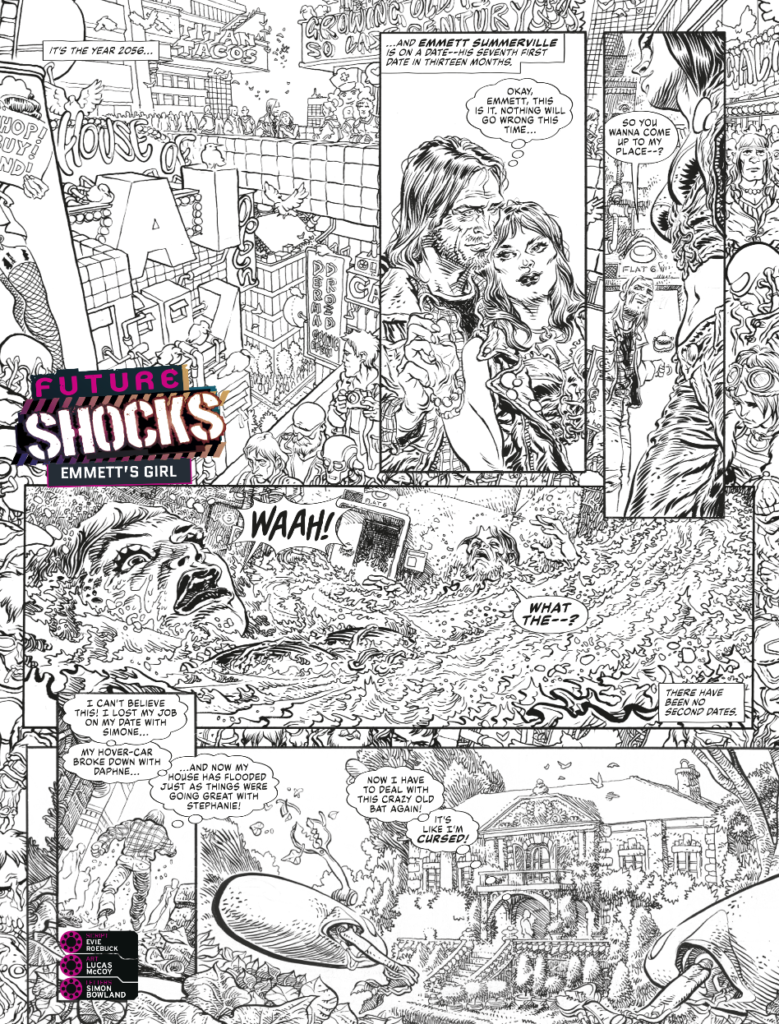 2000AD Prog 2446 - FUTURE SHOCKS // EMMETT’S GIRL 
by Evie Roebuck (Writer) Lucas McCoy (Artist) Simon Bowland (Letterer)