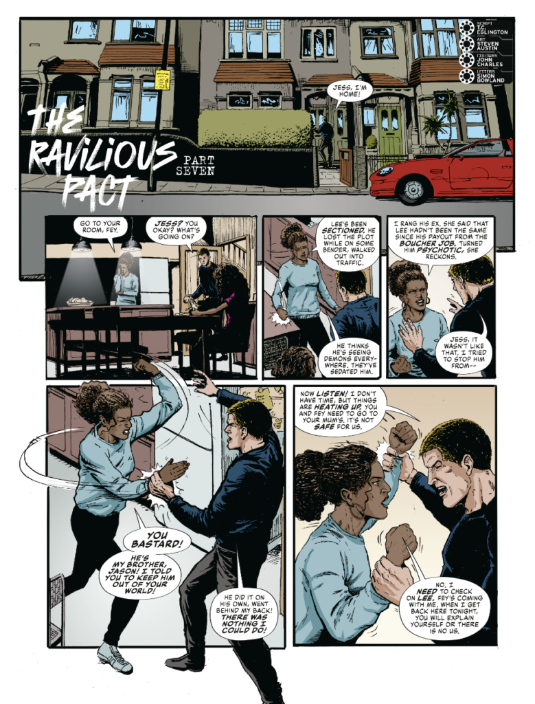 2000AD Prog 2446 - THE RAVILLIOUS PACT 
by T.C.Eglington (Writer) Steven Austin (Artist) John Charles (Colourist) Simon Bowland (Letterer)