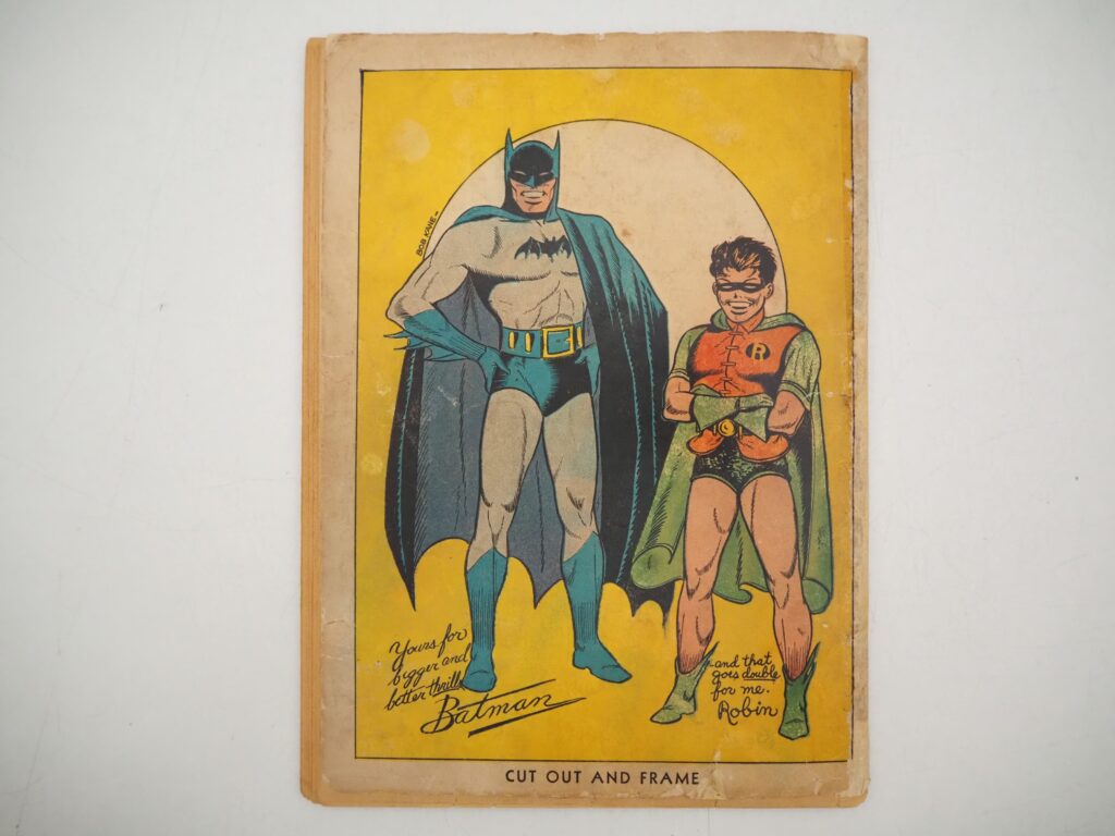 Batman #1 (1940 - DC). Featuring the first appearances of the Joker and the Cat (aka Catwoman) and Hugo Strange appearance. Bob Kane and Jerry Robinson classic cover and art. Bill Finger story. The comic is complete with no missing pages, but it’s not in great condition –there are no staples and the cover is detached. The cover is also poor, with a large piece missing which has been crudely replaced and has a piece missing from the bottom left hand corner and various colour touches, tear seals etc.