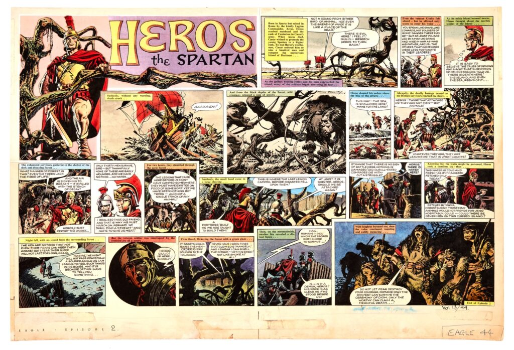 Heros the Spartan double page original artwork (1962) drawn and signed by Frank Bellamy for The Eagle Vol. 13. No 44 1962
