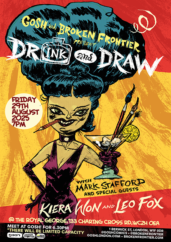 Gosh!Fest 2025 Drink & Draw - Poster art by Mark Stafford