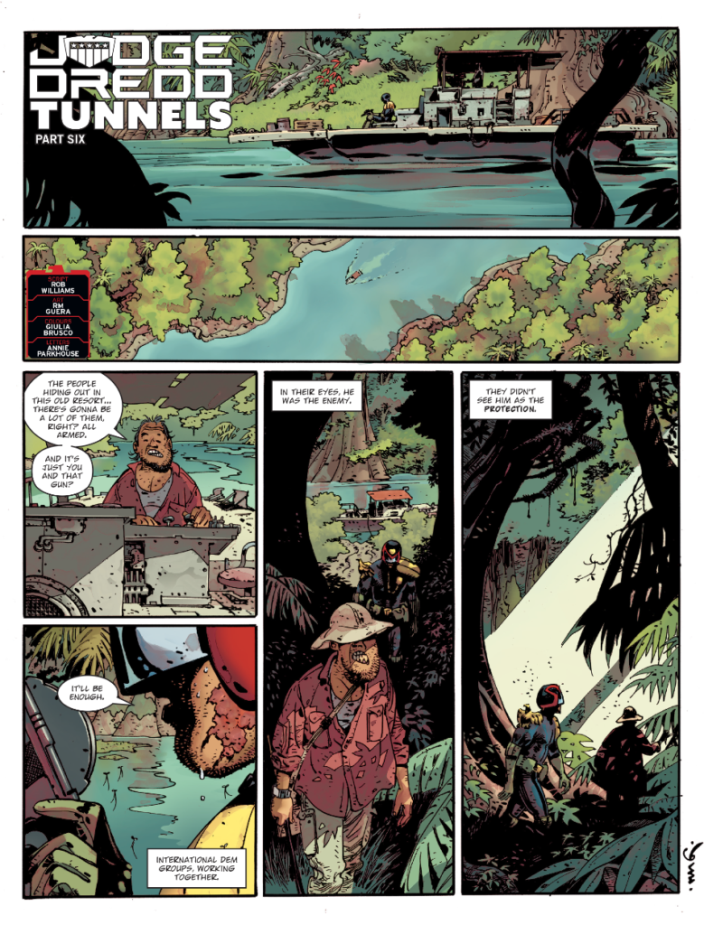 2000AD Prog 2444  - JUDGE DREDD // TUNNELS
by Rob Williams (Writer) RM Guera (Artist) Giulia Brusco (Colourist) Simon Bowland (Letterer)