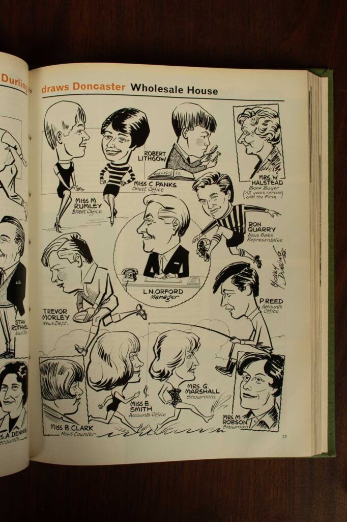 Caricatures of Doncaster WHS staff by Mickey Durling, a sporting caricaturist