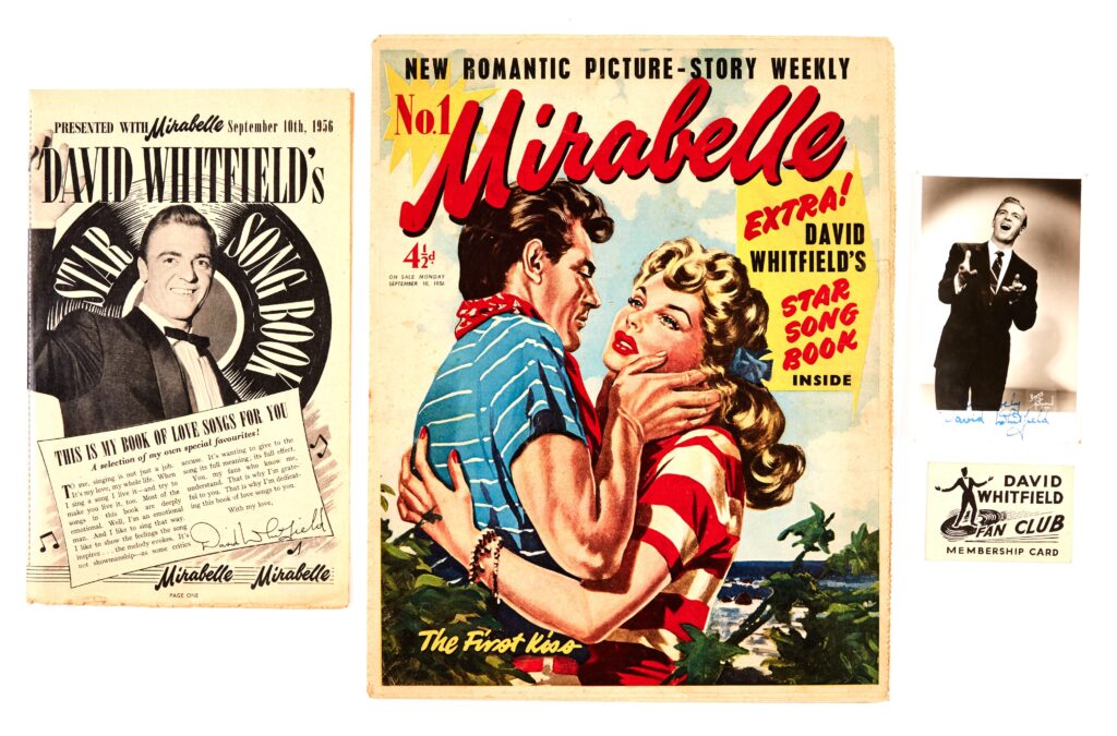 Mirabelle No 1 (1956) With Free Gift - David Whitfield's Star Songbook. Printed signature photograph and Fan Club Membership Card