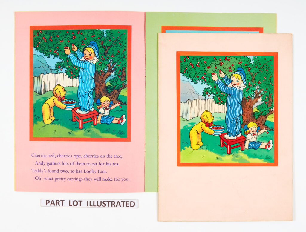 Andy Pandy Playtime book original colour artworks (1950s) by Norman Satchel for pages 3, 4, 7, 8 and 10 with Playtime book